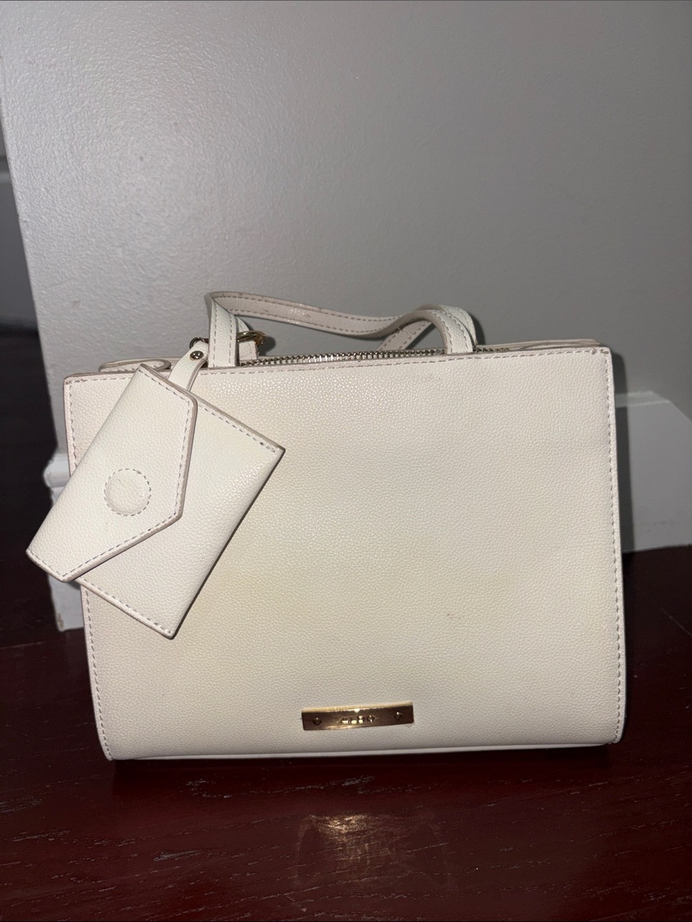 Aldo Cream Structured Top-Handle Satchel with Card Holder
